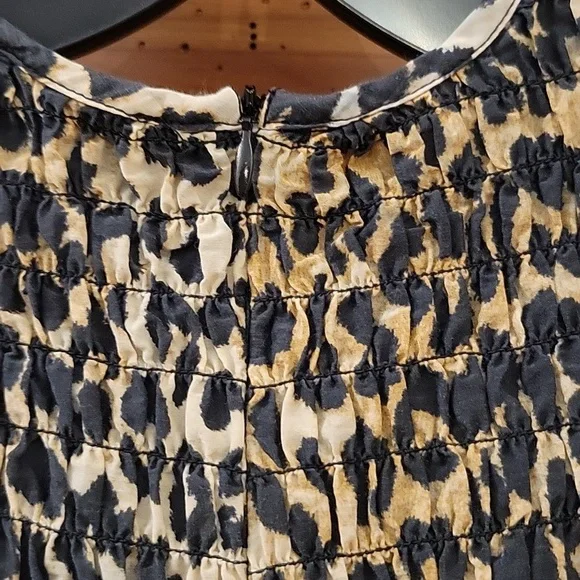 GANNI | Leopard Print Smocked Short Sleeve Peplum Hem top Cotton & Silk - XS - Picture 7 of 12